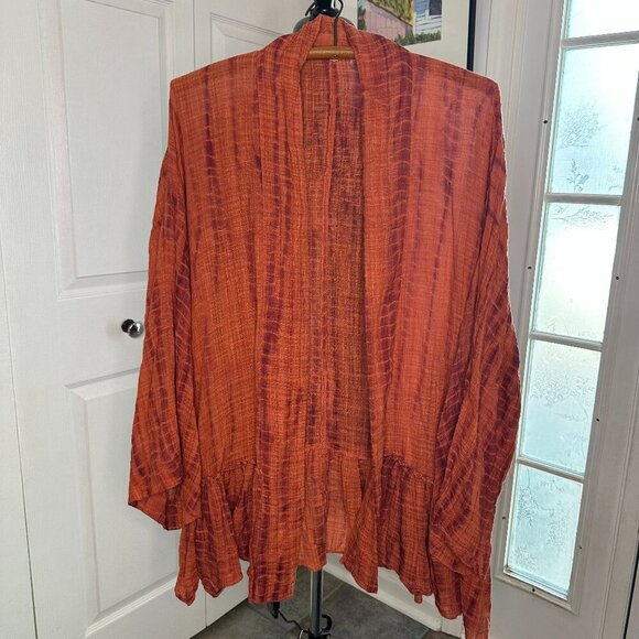 Free People FP One Sasha Boho Tie Dye Kimono Ruffled Hem Size XS/S Orange - Picture 1 of 7